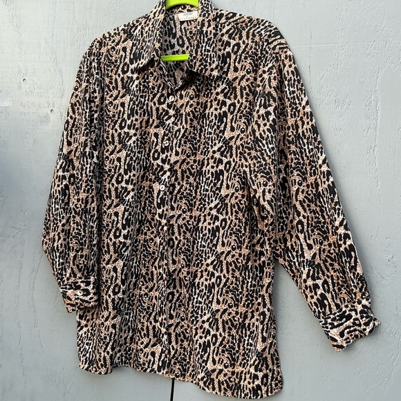 Style Exchange Vintage Satin Animal Leopard Cheetah Print Tunic Blouse Womens 80 - Picture 3 of 9
